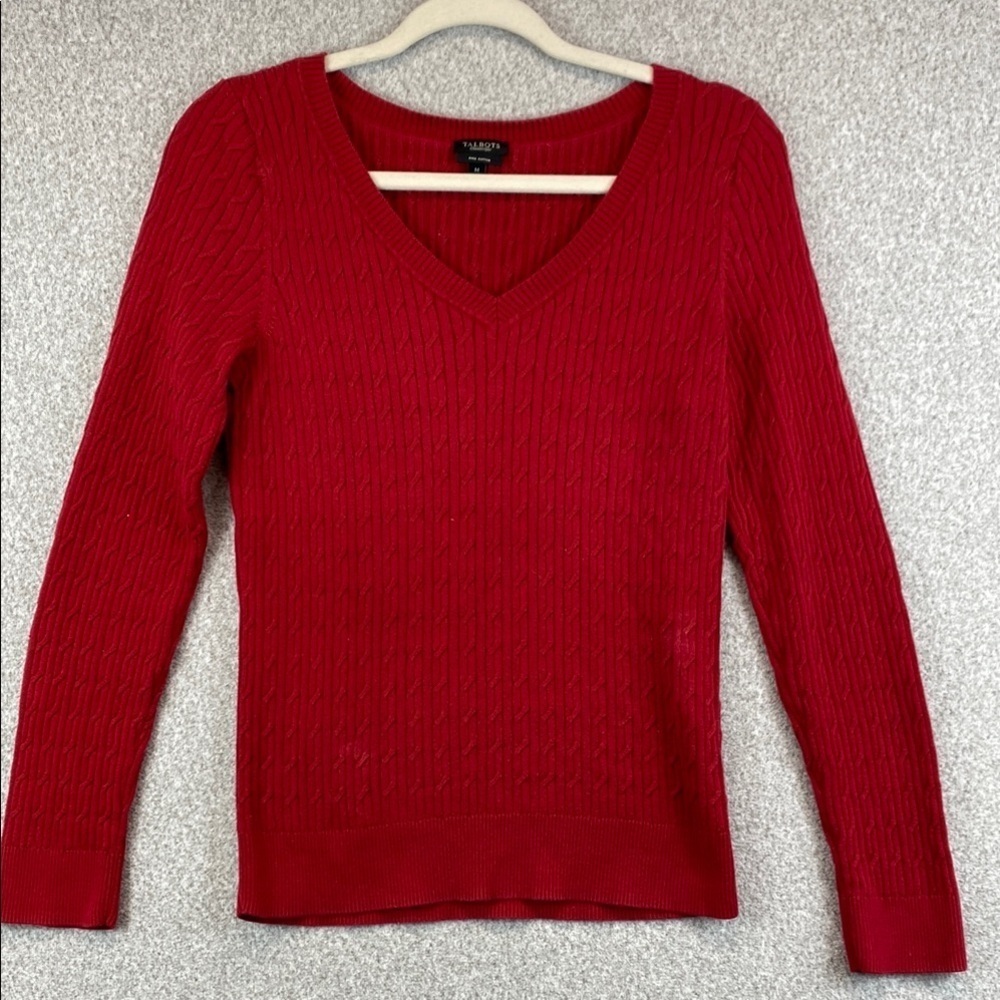 Vtg Talbots cable knit sweater M classic preppy red minimalist old money golf